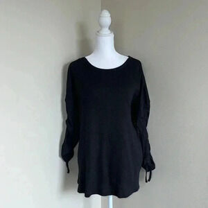 French Laundry Black Ruched Sleeve Top